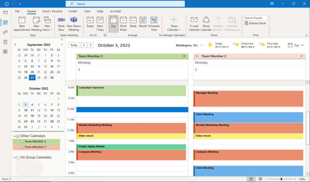 Outlook shared calendar example