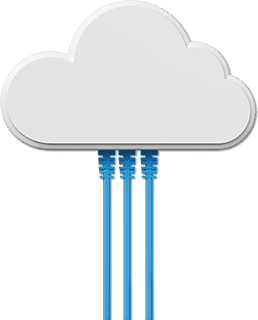 cloud with network cables plugging into bottom representing cloud computing