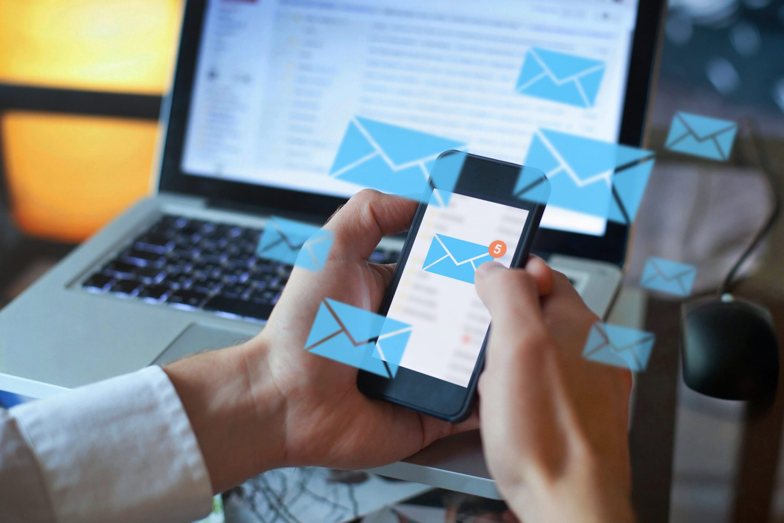 business email productivity tools on laptop and phone