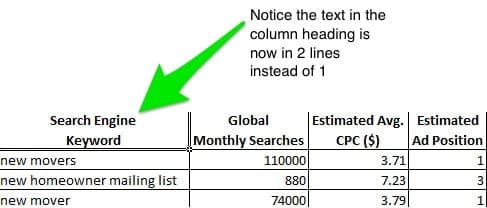 excel new line