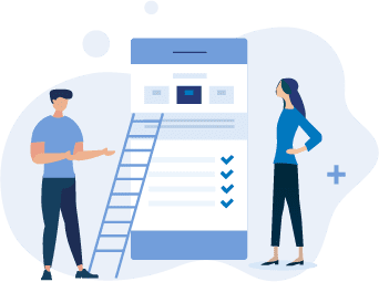 illustration of a man and a woman reviewing a plan