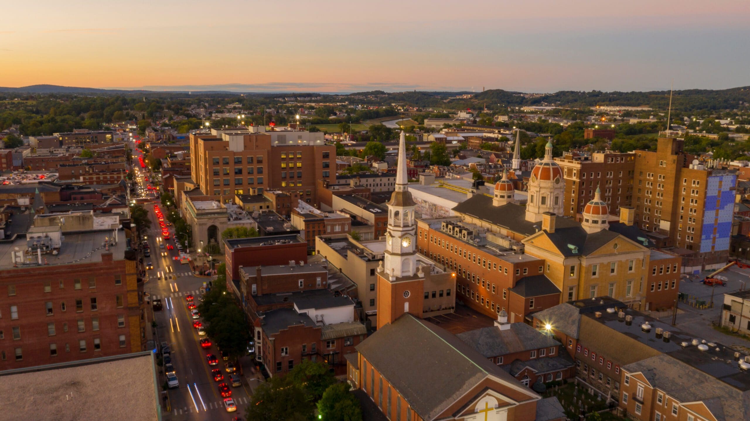 Aerial Perspective Over Downtown City Center York Pennsylvania