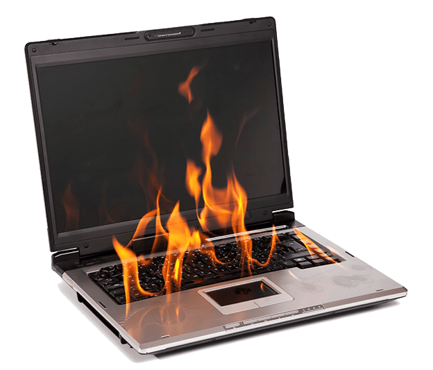 laptop on fire